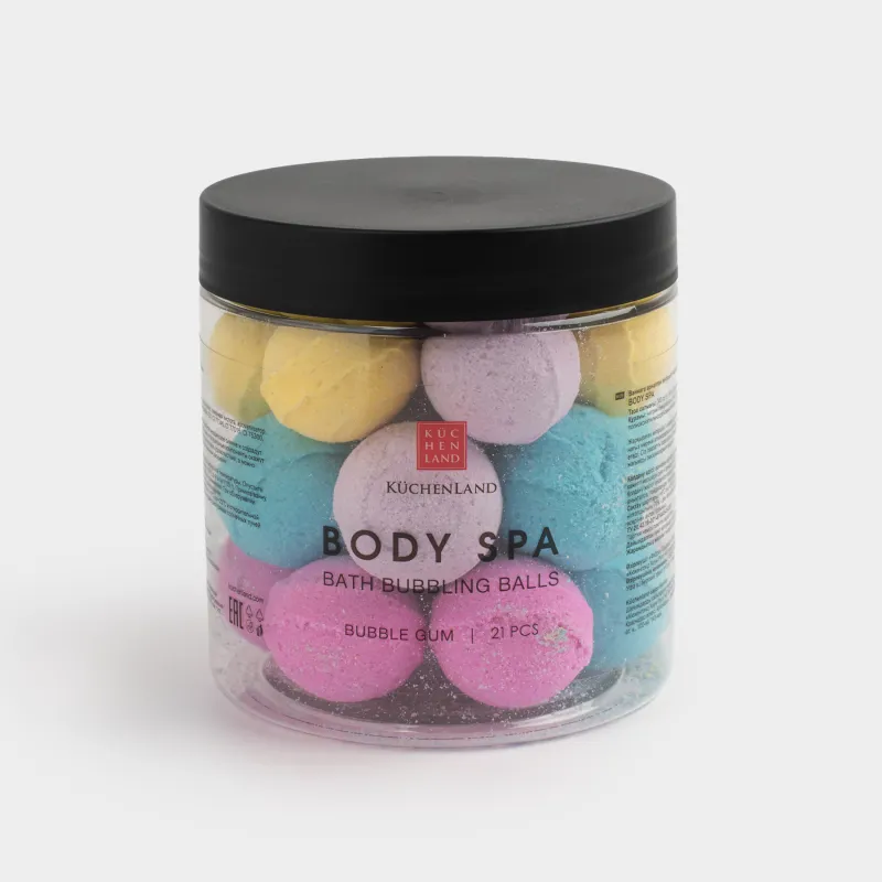 Бомбочка для ванны, 340 гр, 21 шт, в банке для хранения, разноцветная, Бабл-гам, Шар, Body spa