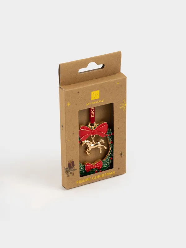 Игрушка елочная, 6 см, металл/стразы, зелено-красная, Венок и конь, Figure christmas, image-4