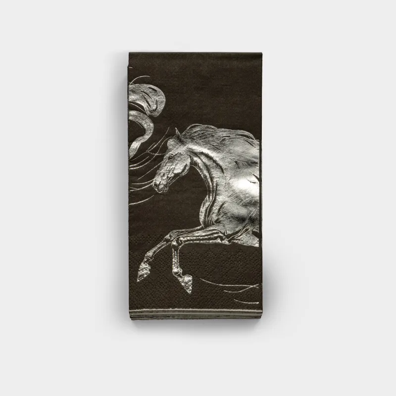 Салфетки бумажные, 33х33 см, 20 шт, прямоугольные, черные, Серая лошадь, Horse silver