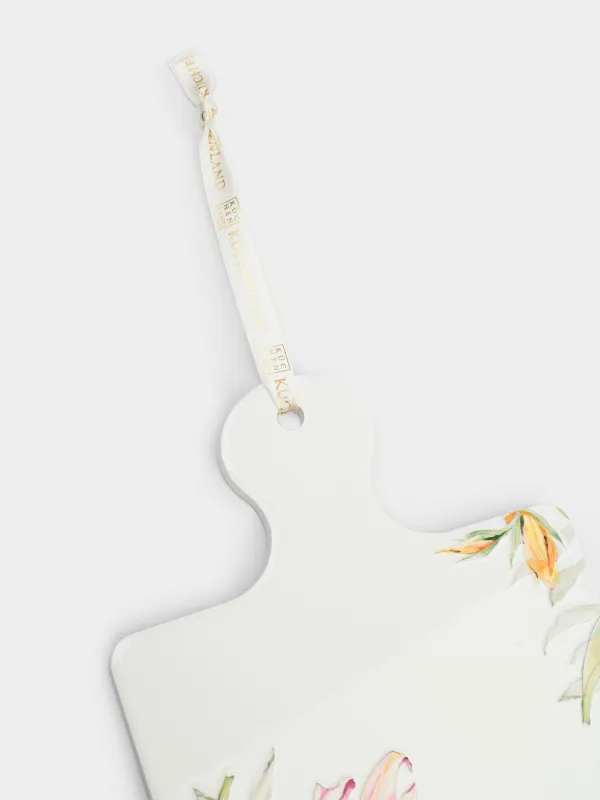 Подставка под горячее, 17x24 см, с ручкой, керамика/пробка, белая, Цветы, Night flower, image-2