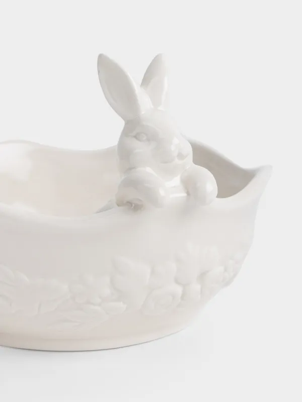 Салатник с декором, 19х12 см, 730 мл, керамика D, молочный, Кролик с цветами, Rabbit pattern, image-1